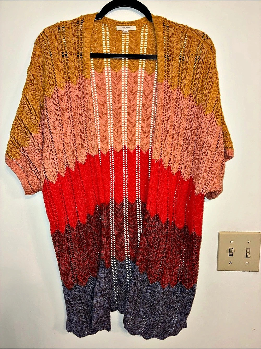 maurices Color Block Open Knit Cardigan in Multicolor Size Medium